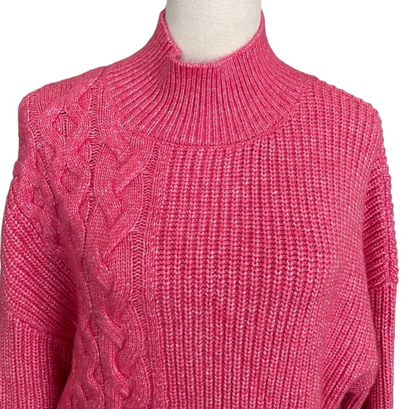 Express Cropped Vibrant Pink Cable Knit Chic Turtleneck Casual Sweater Women XS - Picture 5 of 8